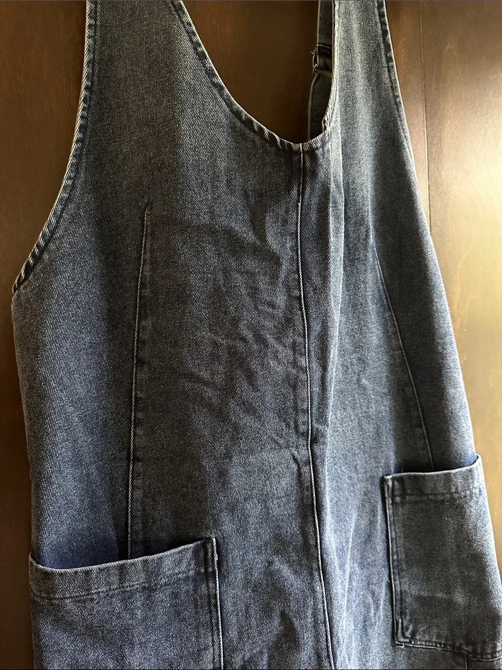 Classic Dark Denim Pinafore Dress with Front Patch Pockets - Picture 4 of 7